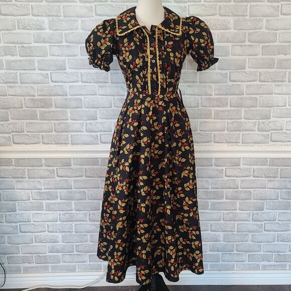 Ivy City Co Dresses & Skirts - Ivy City Co Sophia Holy Berry Dress 0 Midi Lace Trim Puff Sleeve Cottagecore NEW